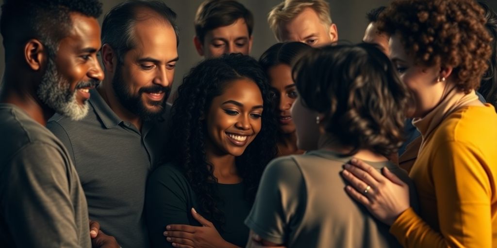 People sharing and connecting in a supportive group.