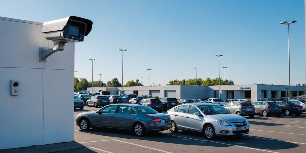 CCTV camera overlooking a parking lot