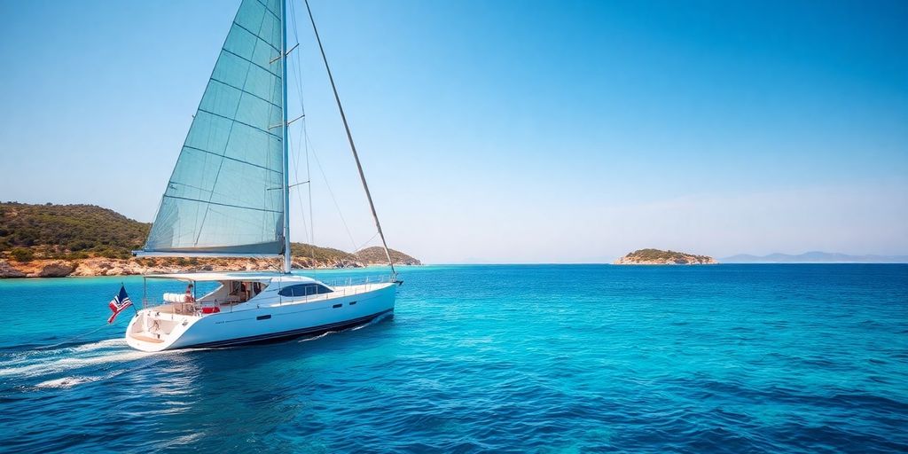 Sailing yacht in a turquoise bay in Croatia.