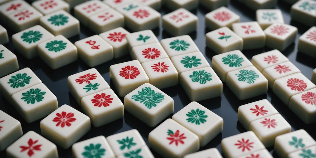 Different sized mahjong tiles arranged neatly in a grid.