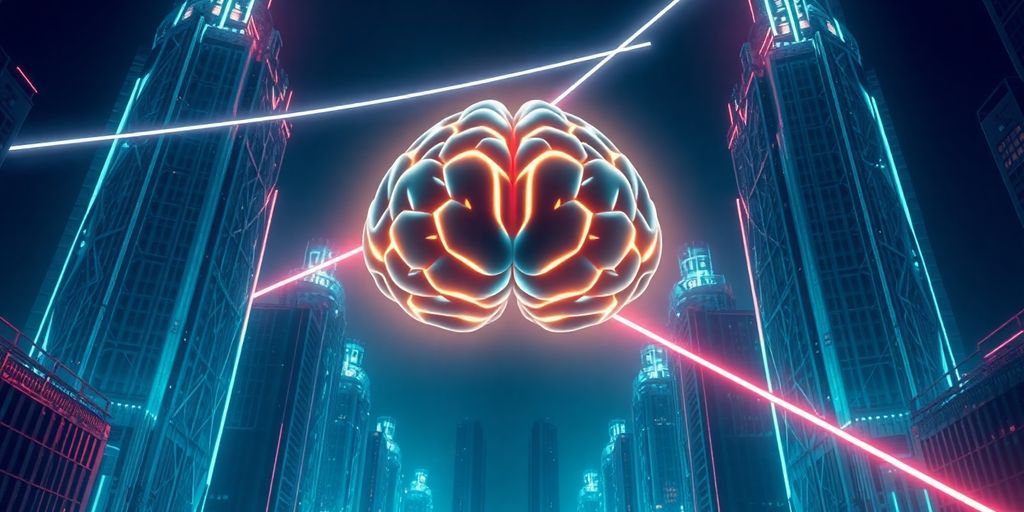 Futuristic city with AI brain