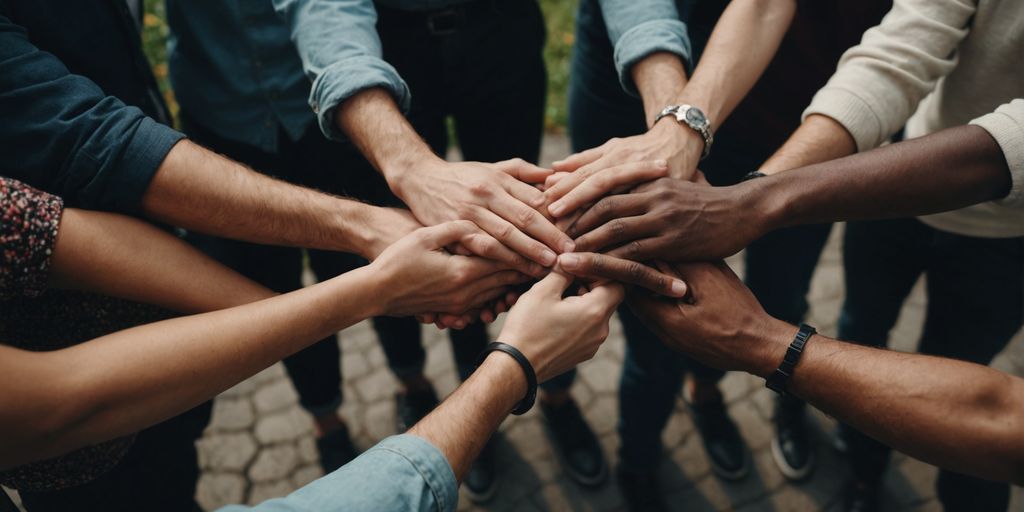 Group of people holding hands in a circle