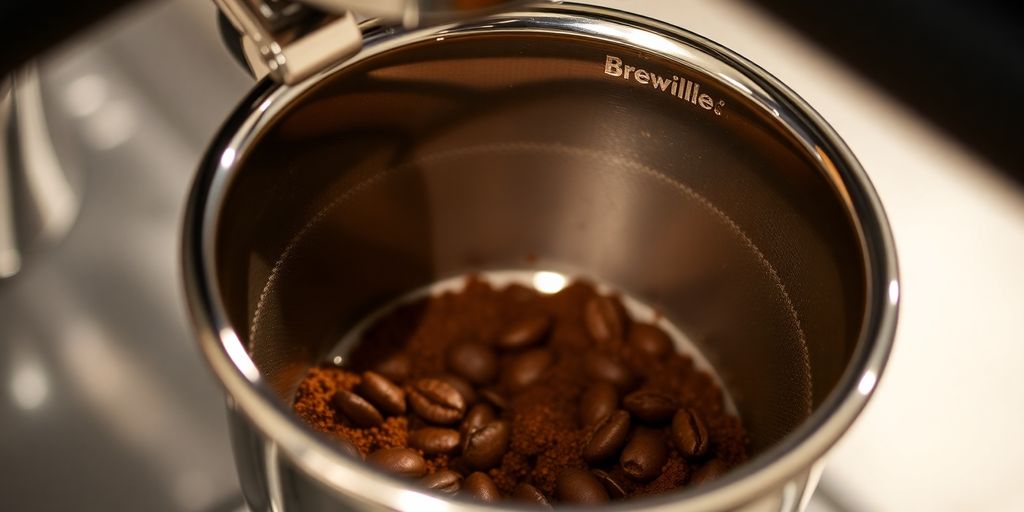 Breville portafilter with coffee grounds