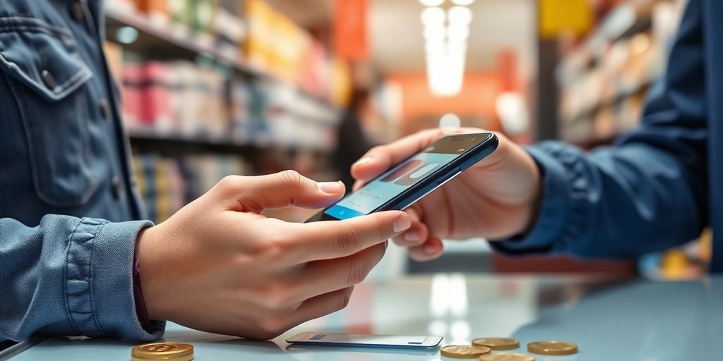 Best Crypto Off Ramp Options for 2025 For Seamless Transactions 4 Person making a payment with smartphone at a store.