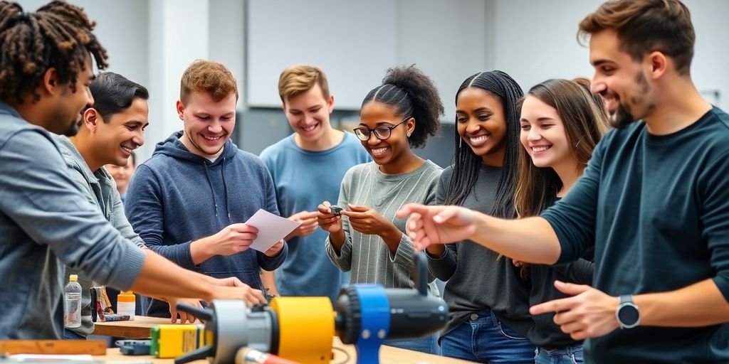 Jovem feliz em aula de capacitação técnica.