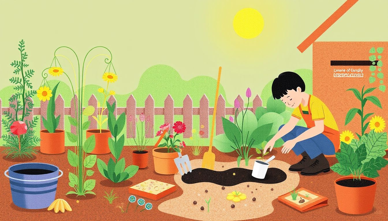 Gardener planting seedling in eco-friendly garden