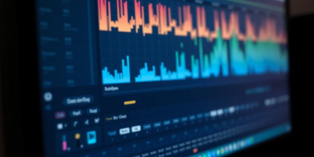 Computer screen displaying audio waveforms in a music production interface.