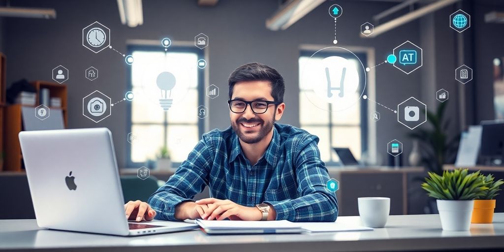 Preduzetnik koristi veštačku inteligenciju u poslovanju.