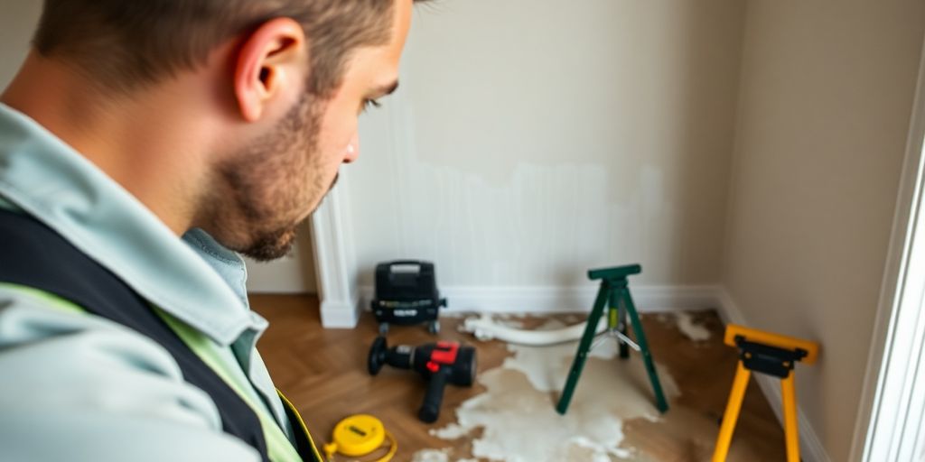 Professional evaluating water damage in a home inspection.