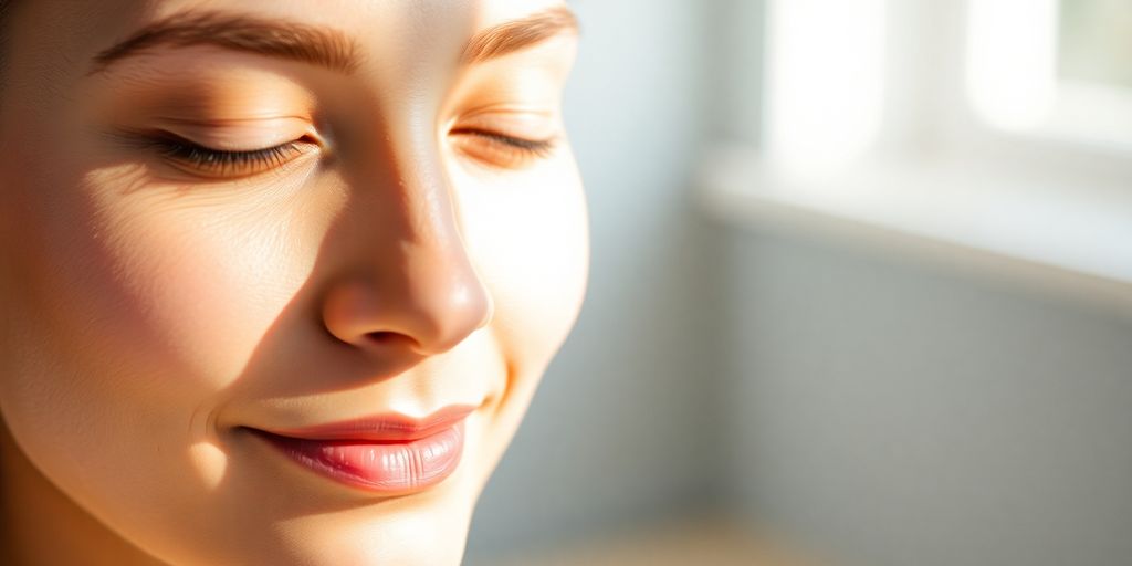 Person meditating, calm, natural light.