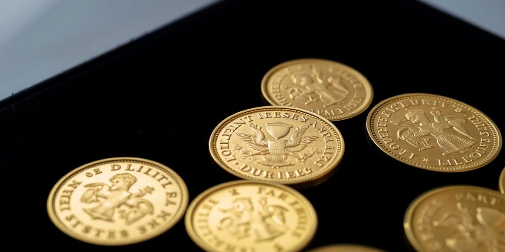 Pièces d'or Napoléon en gros plan sur un fond sombre.