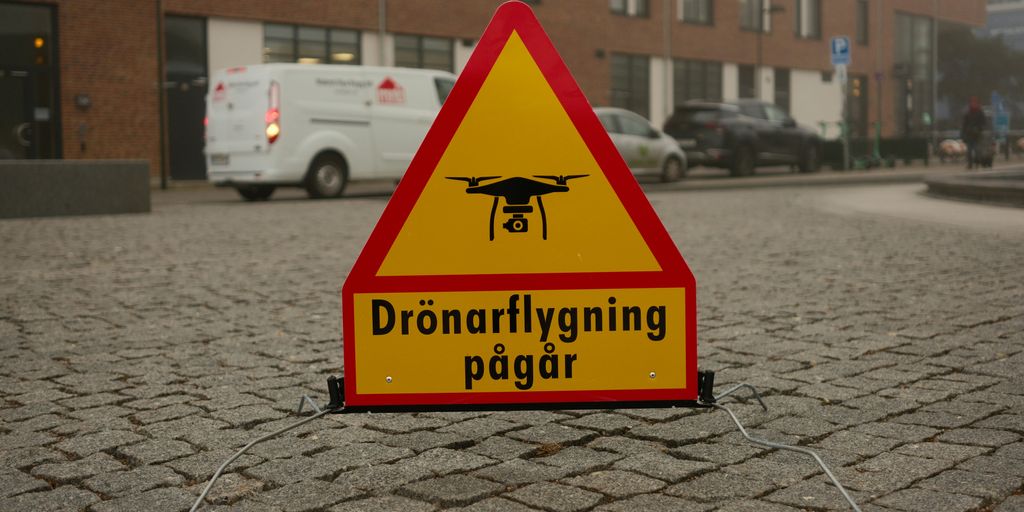 A yellow and red warning sign sitting on the side of a road
