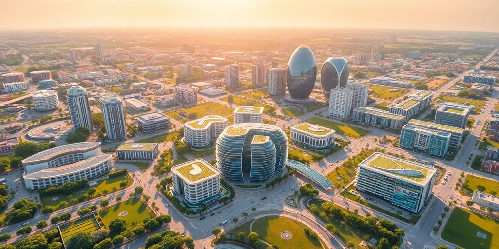 Aerial view of Lahore Smart City with modern architecture.