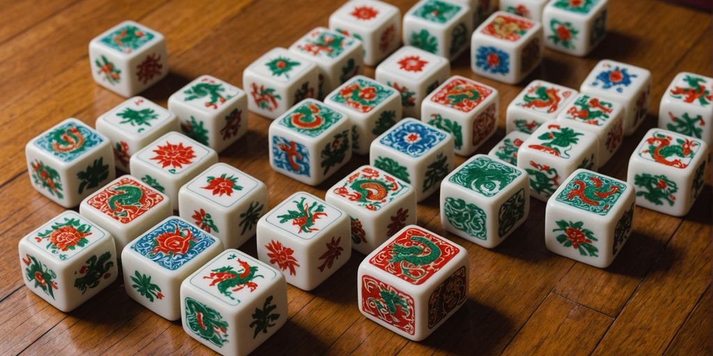 Mahjong Dragon tiles on wooden table
