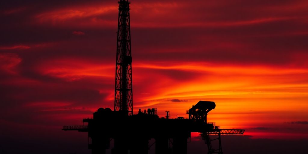 Forage pétrolier au coucher du soleil