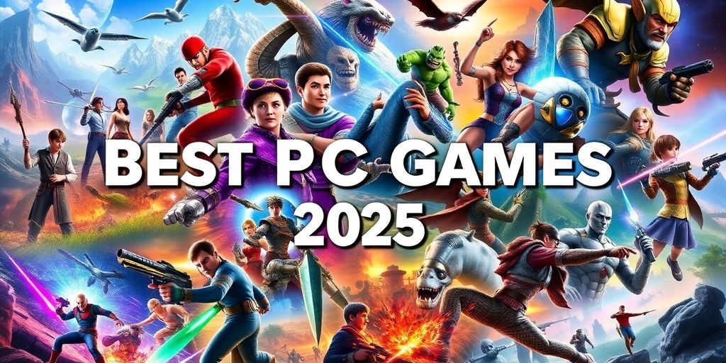 Colorful collage of PC game characters and scenes.