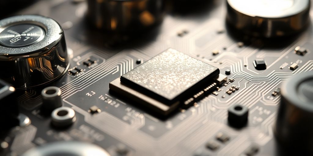 Métaux brillants, fils, circuits imprimés