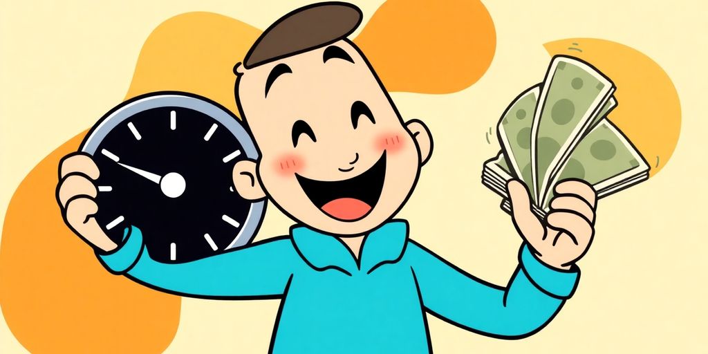 Cartoon character receiving money quickly.