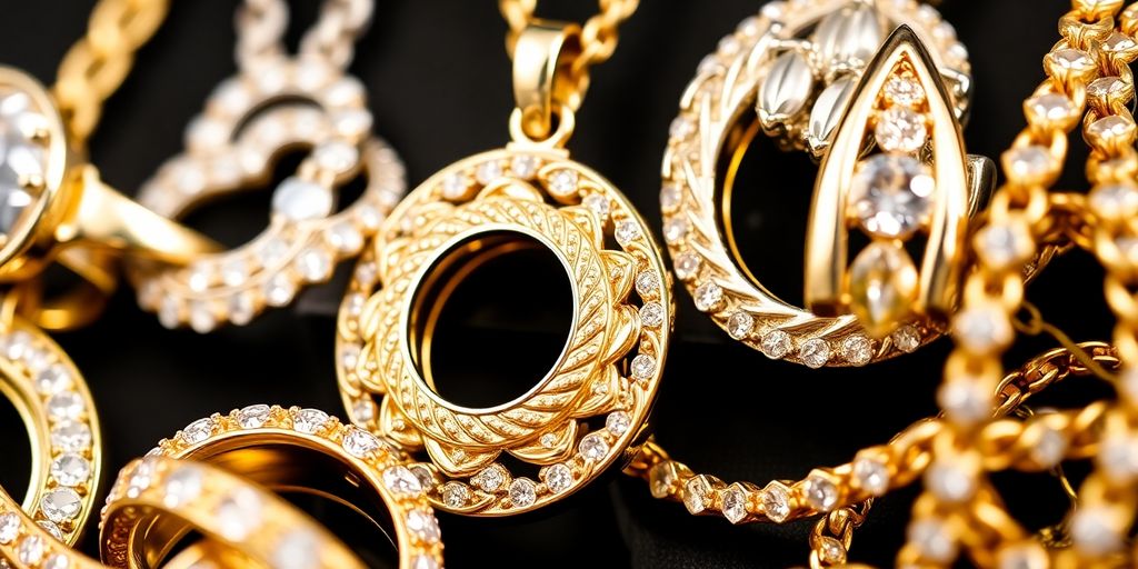 Bijoux en or blanc et jaune côte à côte.