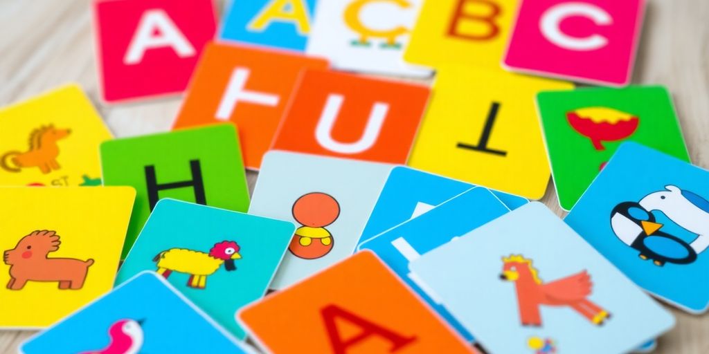 Colorful educational flash cards for toddlers learning ABCs.