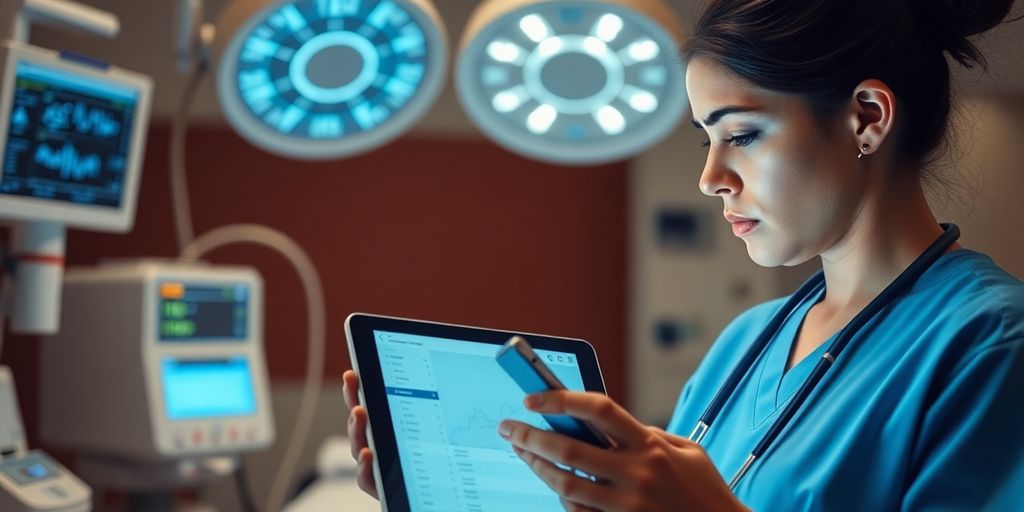 Healthcare professional reviewing data with concern.