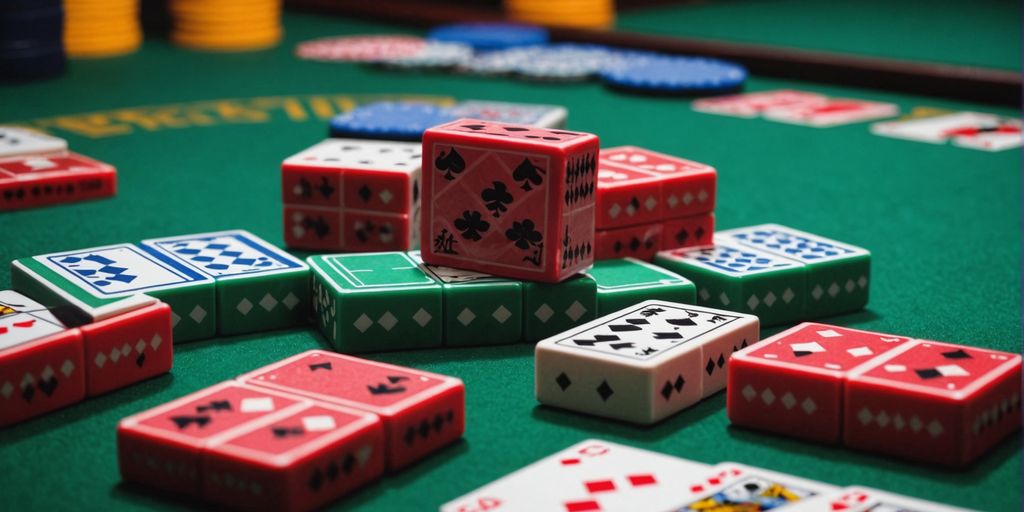Poker and Mahjong tiles combined in a vibrant, dynamic image.