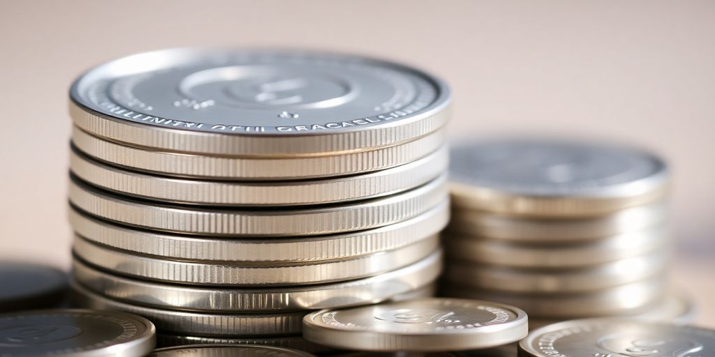 Pièces d'argent brillantes empilées
