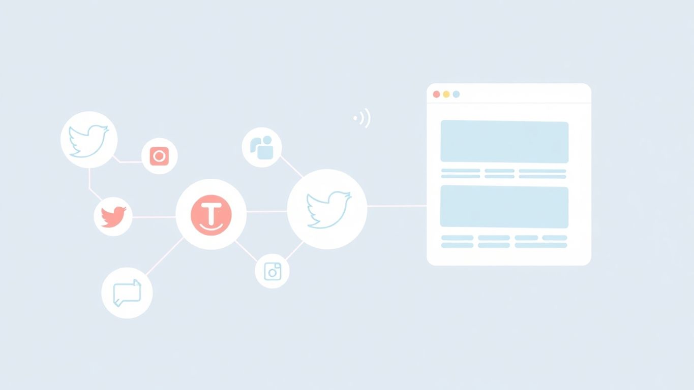 Illustrasjon av sosiale medier integrert med nettside.