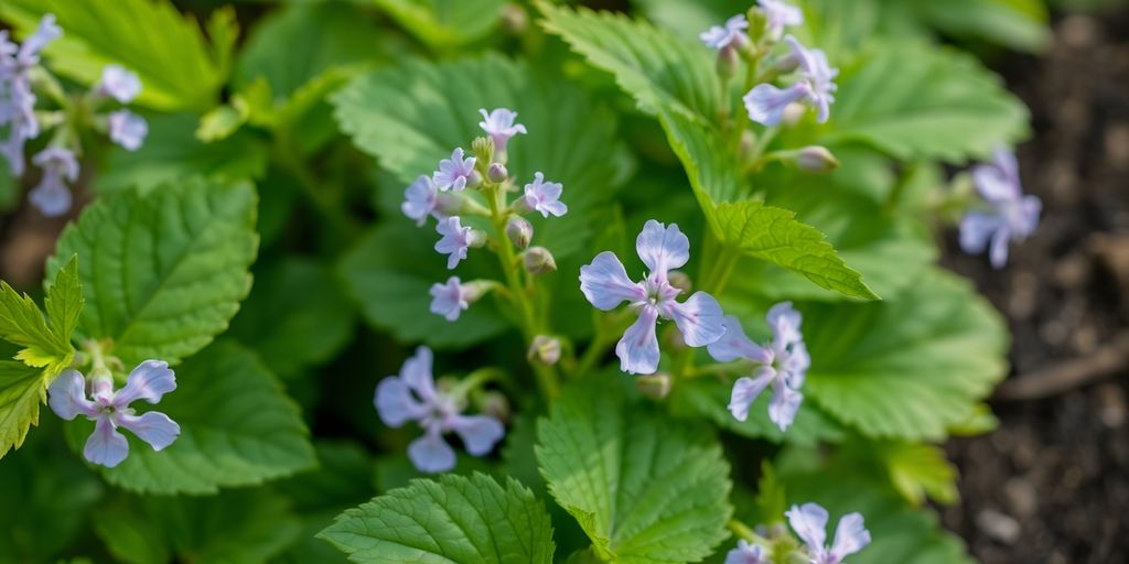 Carolus aardappelplant, bloeiend, detailopname.