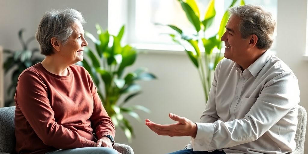 Therapist and patient talking calmly