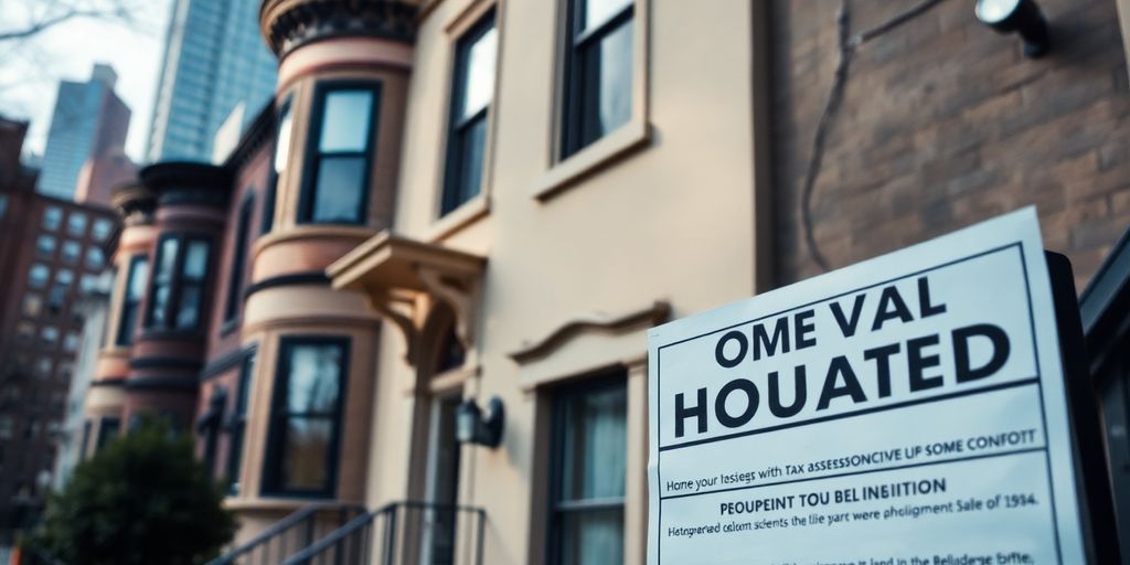 Residential property in New York with tax notice visible.
