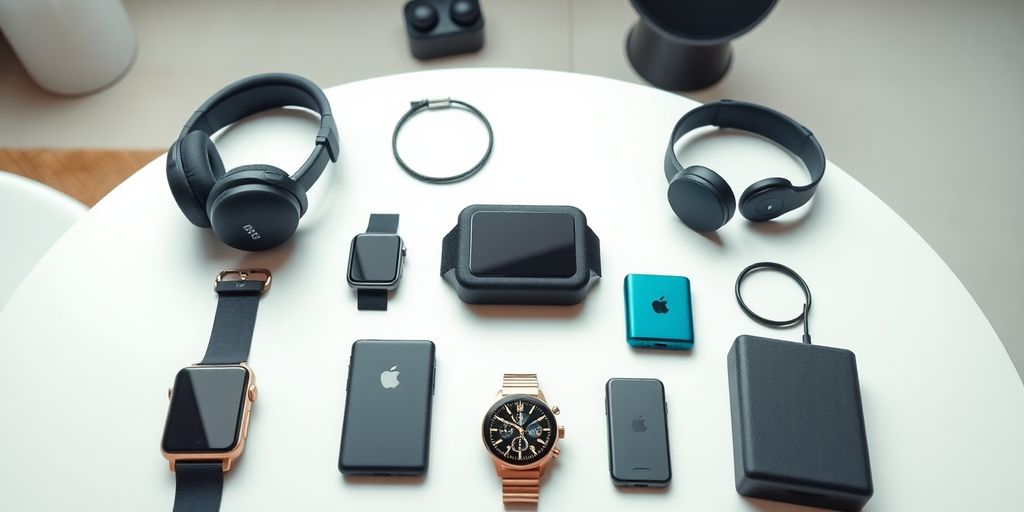 Tech gadgets arranged on a stylish table for gifting.
