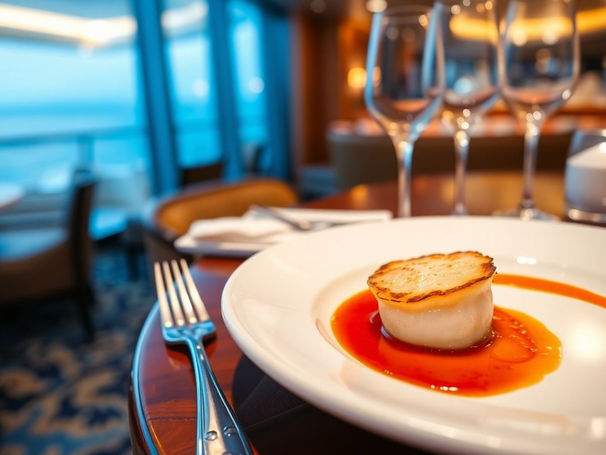 Dîner de luxe à bord d'une croisière dans l'Atlantique.