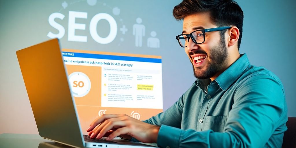 Person learning SEO from a laptop tutorial on YouTube.