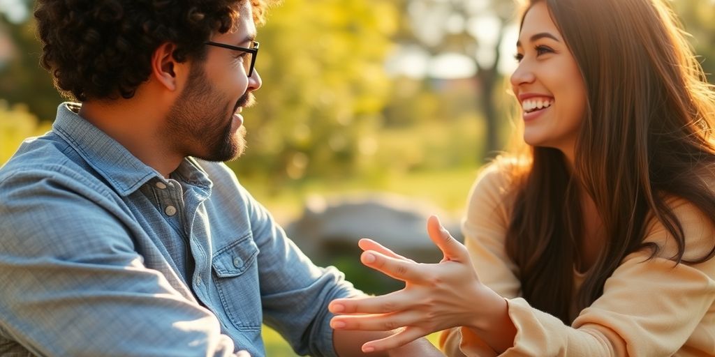 Two friends discussing and resolving a conflict outdoors.
