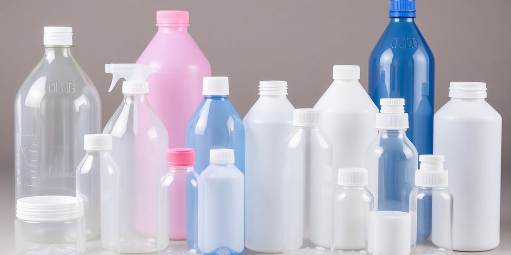 Colorful polyethylene bottles in various shapes and sizes.