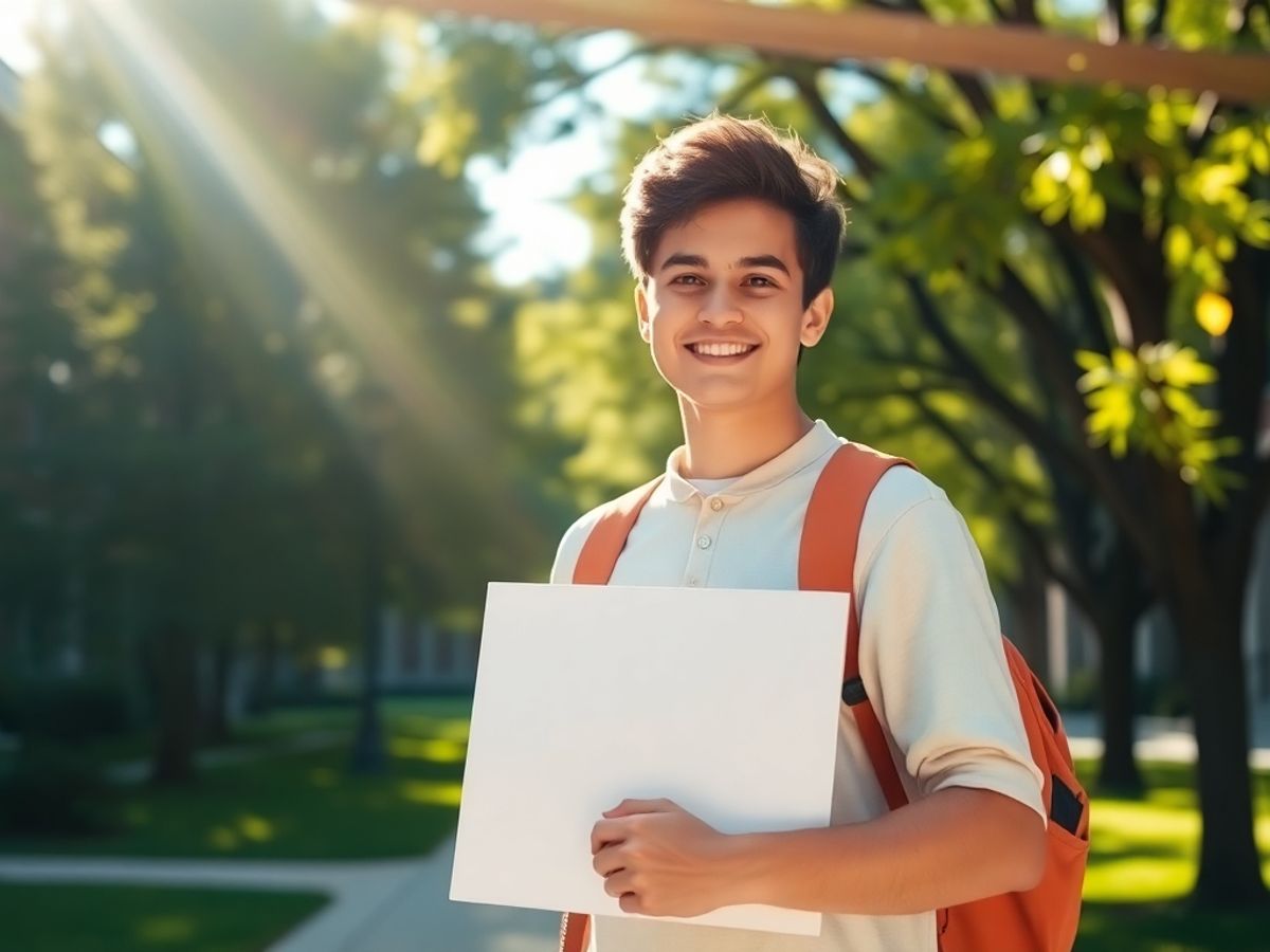 Student celebrating graduation at a university campus.