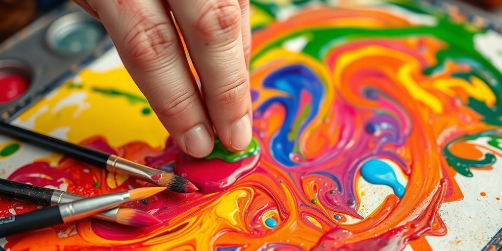 Colorful paint swatches on a palette