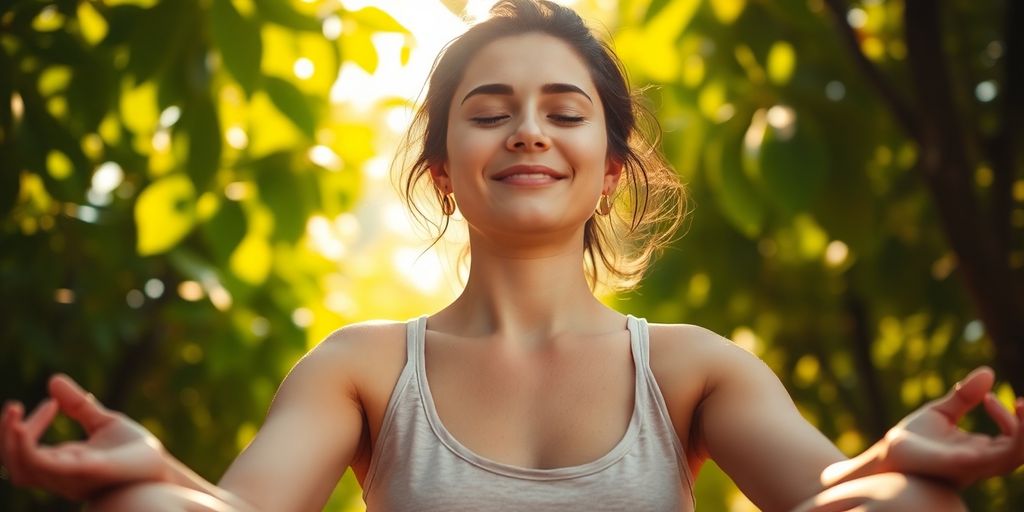 Person meditating peacefully in a yoga pose outdoors.