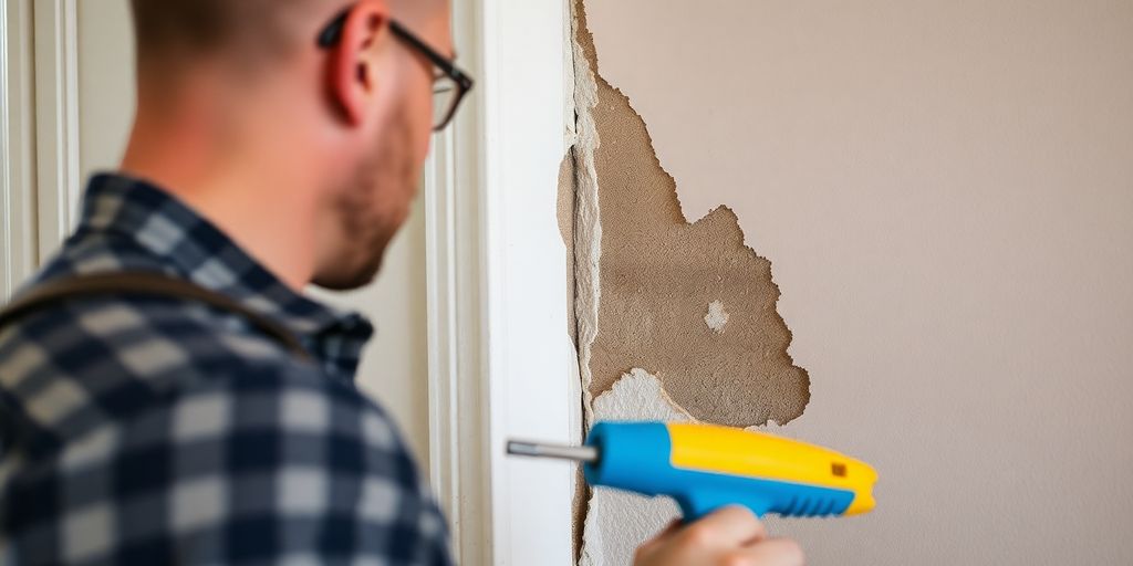 Homeowner inspecting mold on a water-damaged wall.