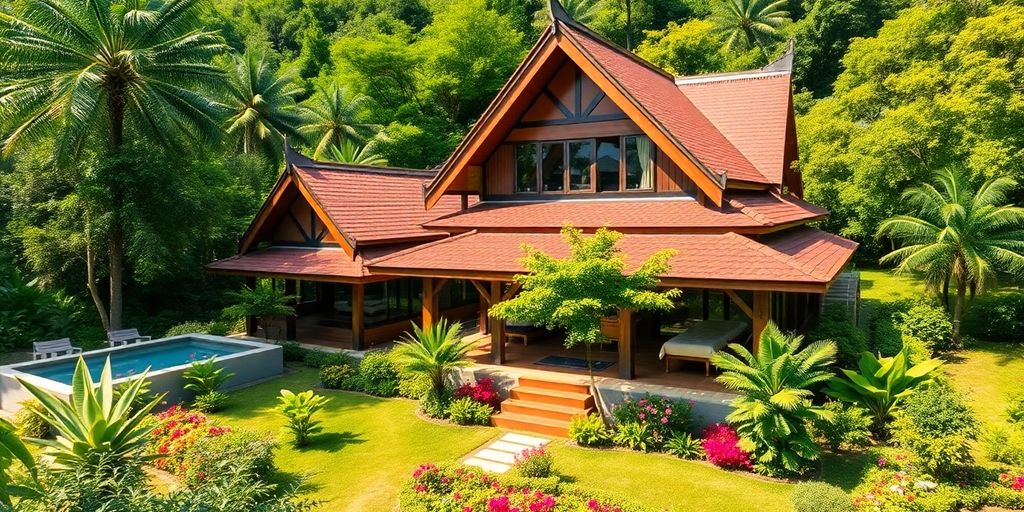 Freehold property in Thailand with lush gardens.