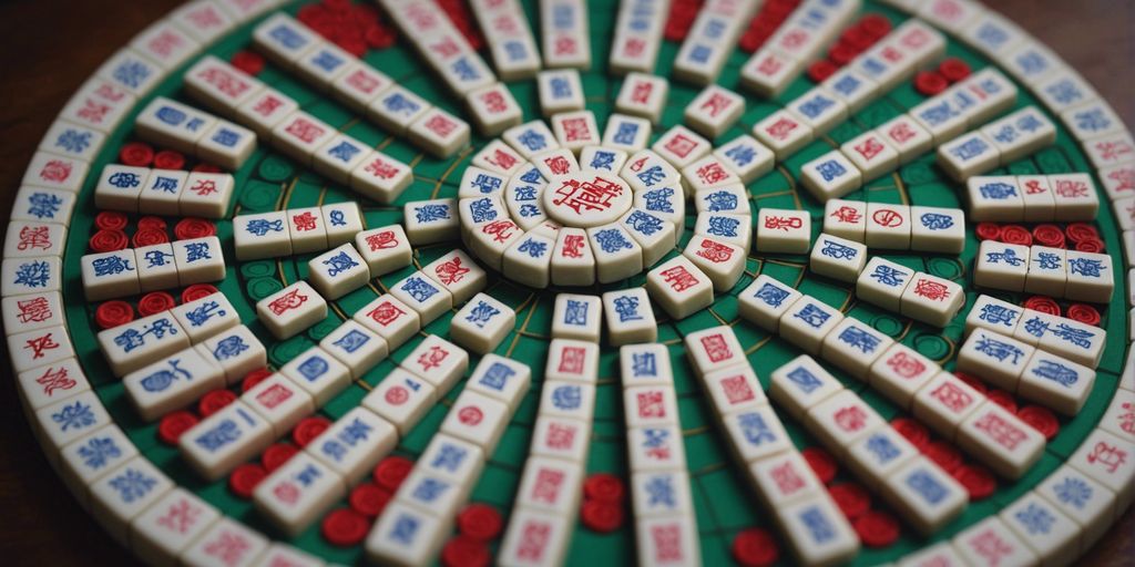 Colorful American Mahjong tiles arranged in a circle, showcasing unique designs and customization options.