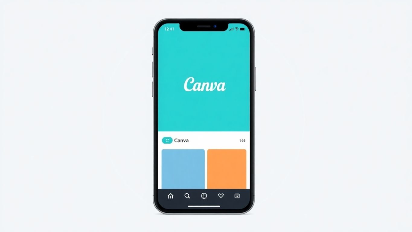 Illustrasjon av Canva på mobil med myke farger.