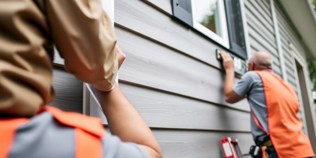 House siding installation process close-up.
