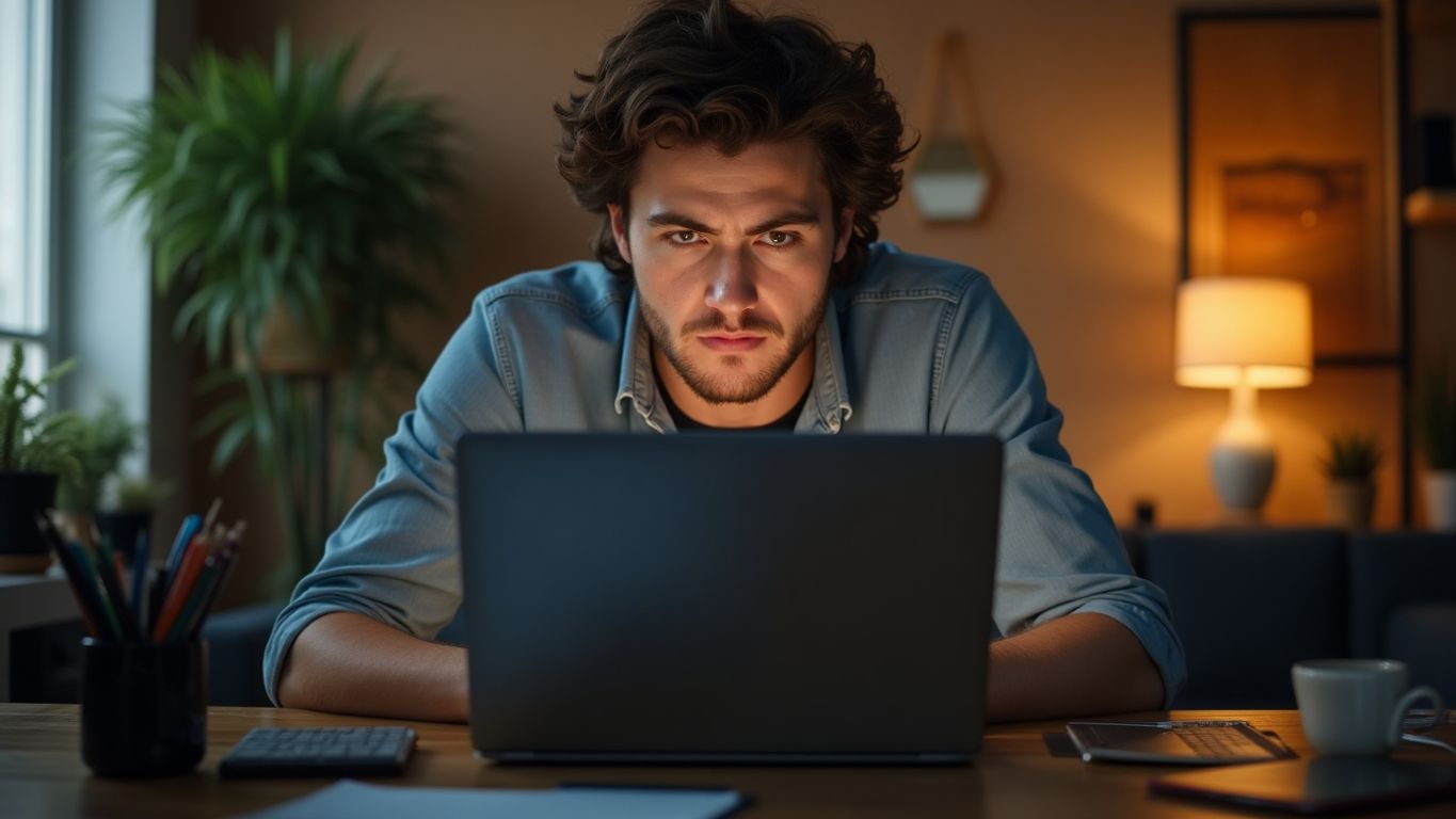 Focused user creating content on a laptop.