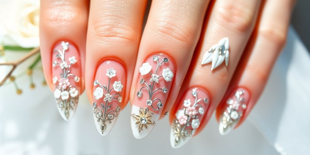 Unhas decoradas elegantes para casamento.
