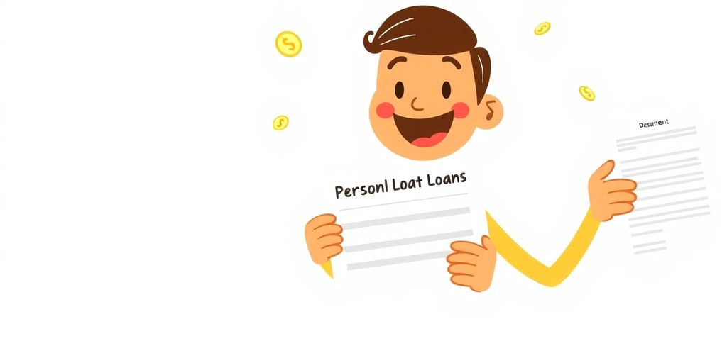 Animated person holding a loan document with money.