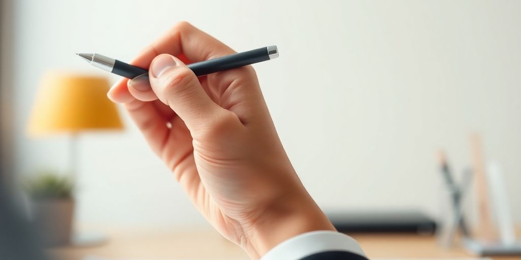 Creative director's hand holding a pen.
