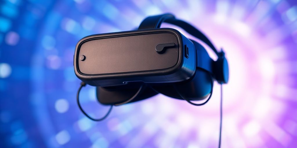 Vintage VR headset on a modern abstract background.