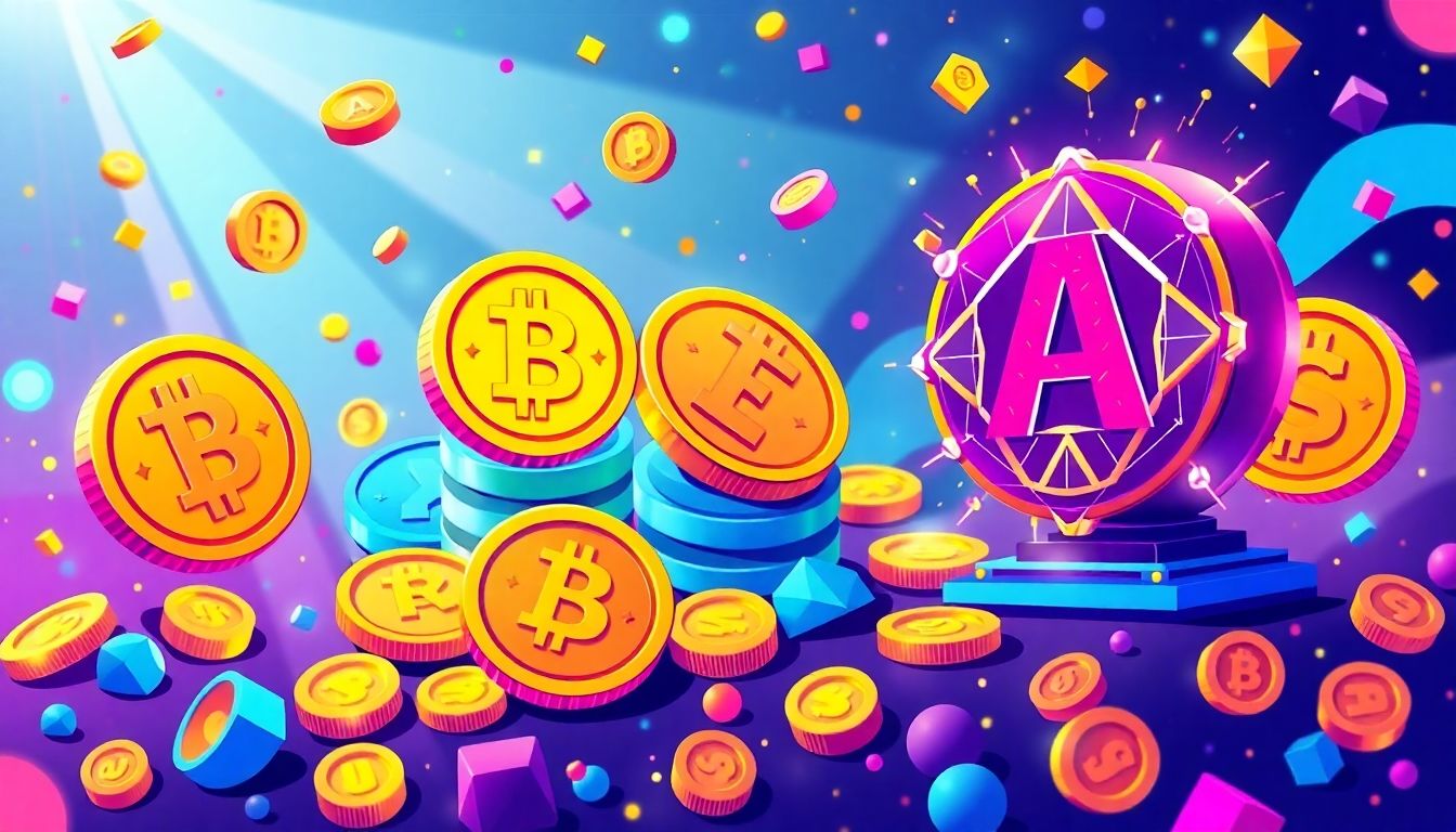 Colorful memecoins and AI tokens in a dynamic setting.